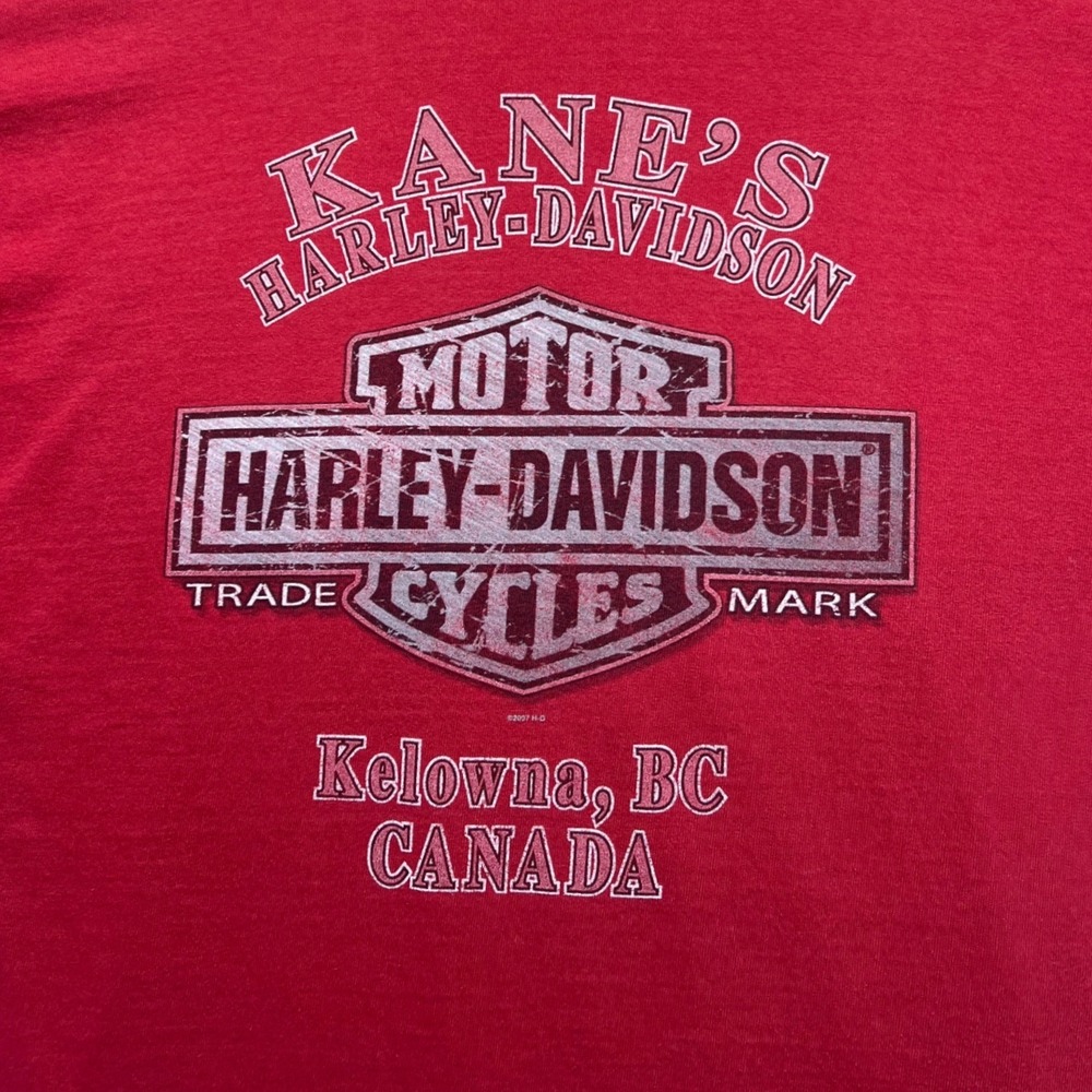 Harley‎ Davidson Pocket T Shirt Red Kane's Motor Cycles Mens 2XL 2007 Canada